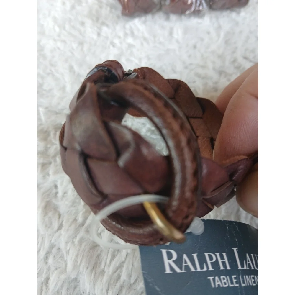 NWT Polo Ralph Lauren Brown Braided Leather Buckle Napkin Rings Set Of 4 Western